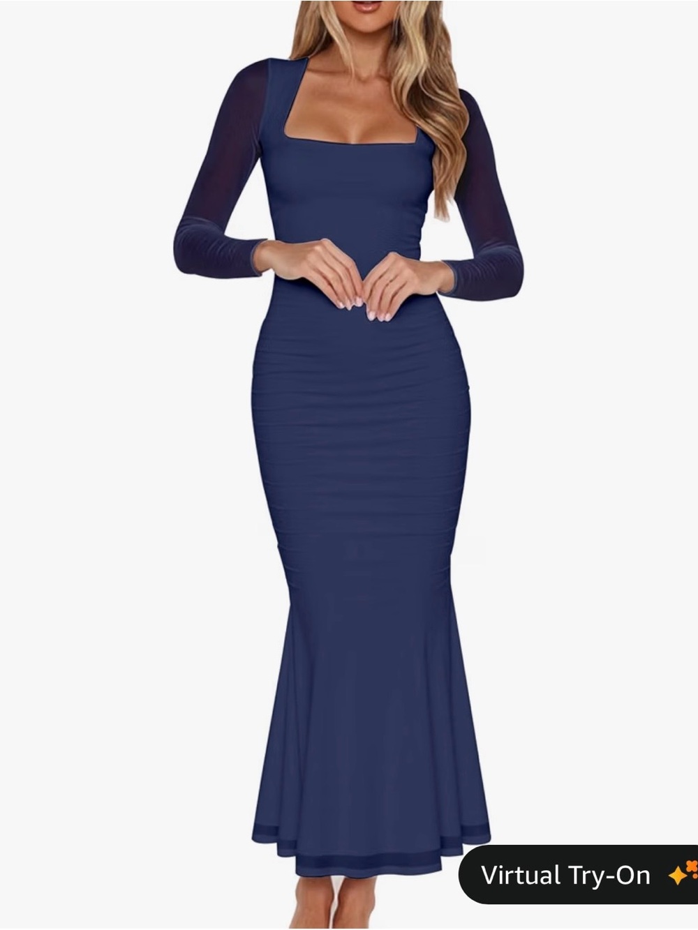 Navy Square-Neck Bodycon Dress